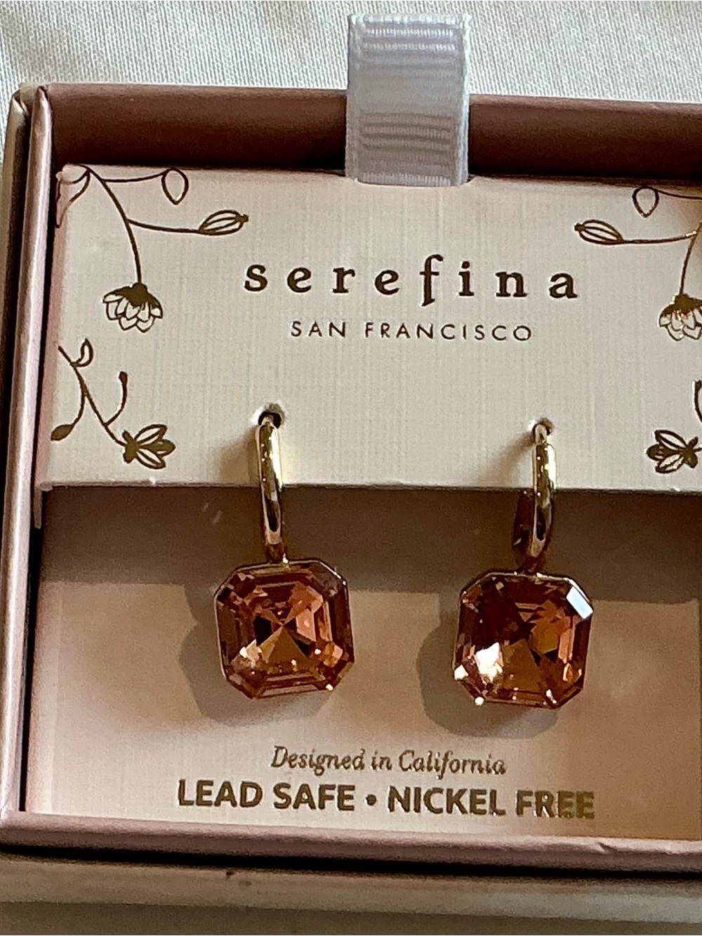 Serefina Gold Hoop Earrings with Peach Crystal Drops
